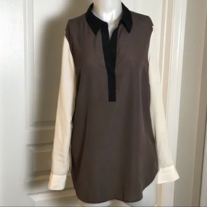 ANN TAYLOR GREY BLACK & WHITE COLOR BLOCK SHIRT